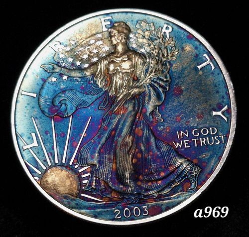 2003 Rainbow Toned Silver American Eagle 1 troy ounce silver #a969