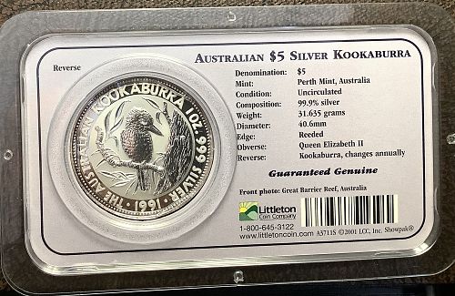 1991 Australia 1oz .999 Silver Kookaburra Gem BU Sigma Ver Sealed