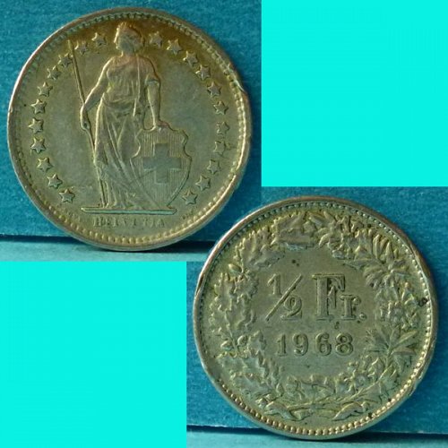 Switzerland 1/2 Franc 1968 km 23a.1