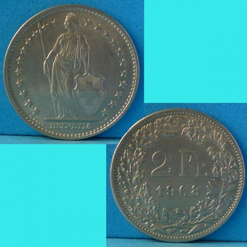 Switzerland 2 Francs 1968 km 21a.1