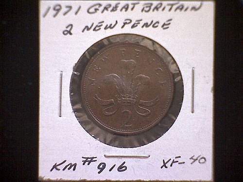 1971 GREAT BRITAIN TWO NEW PENCE  QUEEN ELIZABETH 11