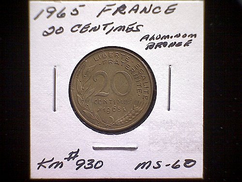 1965 FRANCE TWENTY CENTIMES