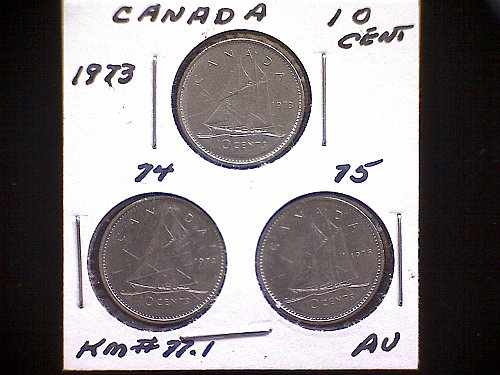 1973-74-75 CANADA TEN CENT QUEEN ELIZABETH 11 (3PACK)