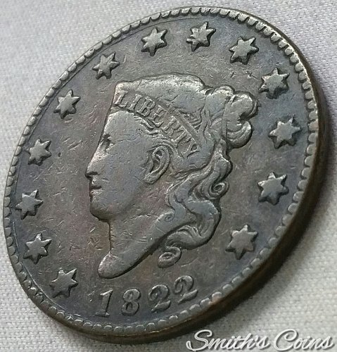 1822 Coronet Liberty Head Large Cent ~ N-3, R-1 ~ Fine