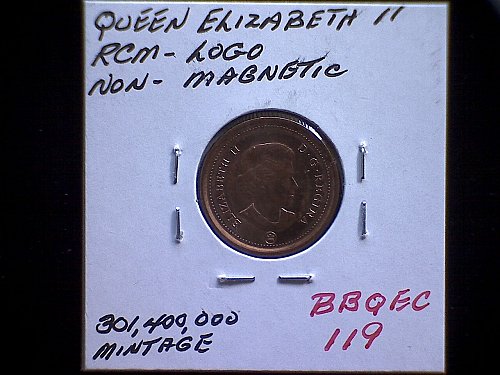 2011-RCM CANADA ONE CENT QUEEN ELIZABETH 11 "NON-MAGNETIC"