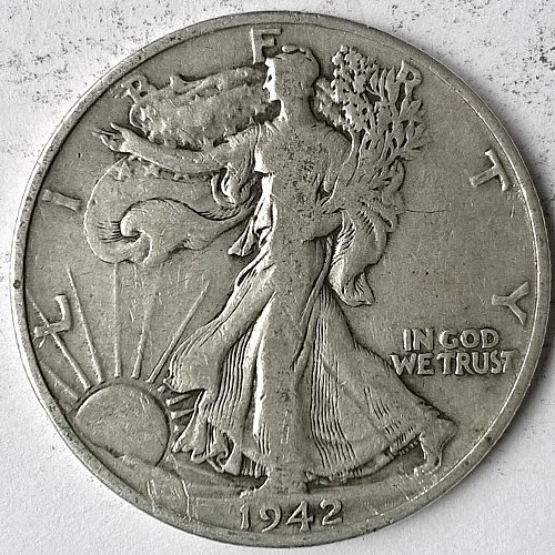 1942 D Walking Liberty Half Dollar - Free Shipping for additional coins purchased on same invoice.