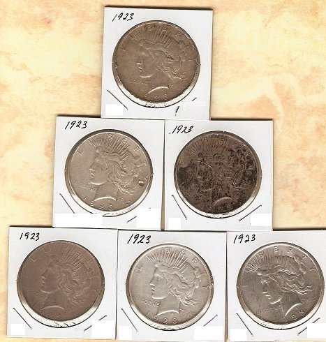 Lot of 6 1923 P Peace Silver Dollars