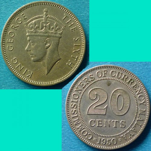 Malaya 20 Cents 1950 km 9