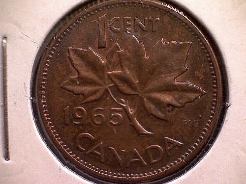 1965 CANADA ONE CENT QUEEN ELIZABETH  'VARIETY'