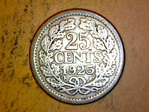 Netherlands 1925 25 Cent Silver