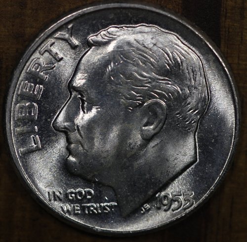 1953 P Choice BU Roosevelt Dime from OBW Roll, Blazing White Luster!!