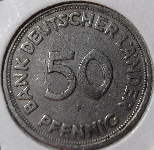 1949-F WEST GERMANY FDR 50 PFENNIG COIN!