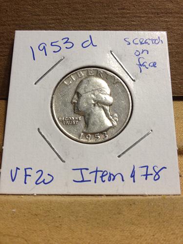 1953 D Washington Quarter item-178 VF-20 face scratch