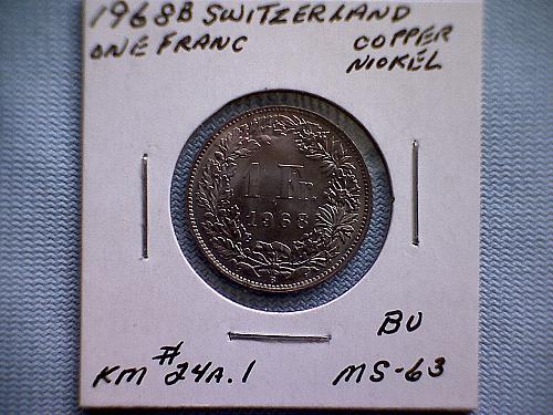 1968 B  SWITZERLAND ONE FRANC