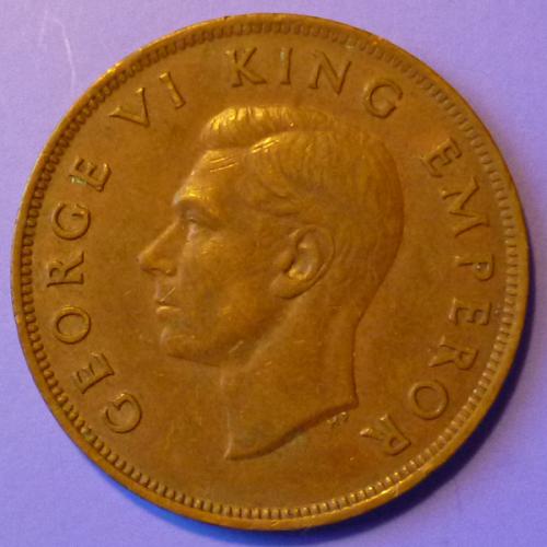 New Zealand 1 Penny 1943 KGVI km 13