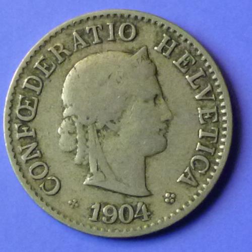 Switzerland Swiss Suisse Helvetia 5 rappen 1904 B km 26