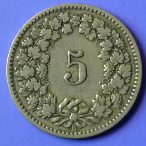 Switzerland Swiss Suisse Helvetia 5 rappen 1904 B km 26