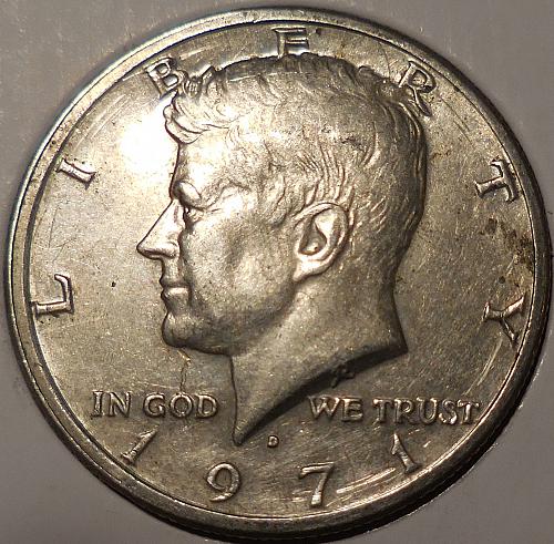 1971-D Kennedy Half Dollar Struck Through Error