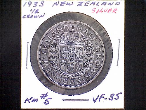 1933 NEW ZEALAND HALF CROWN  "SILVER"