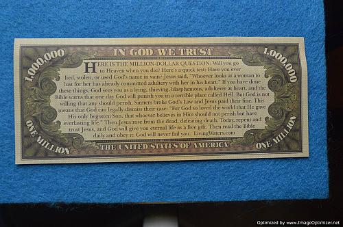 Novelty currency bills with Religious verse on back. (NOT REAL MONEY)