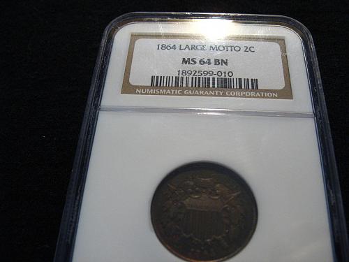1864 P Two Cent - Large Motto MS 64 BN