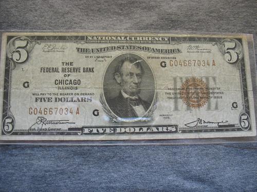 1929 $5.00 National Currency/Bank Note