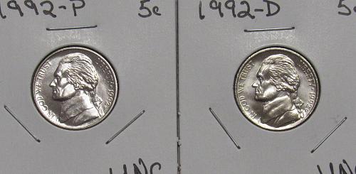 1992 P&D Jefferson Nickels in BU