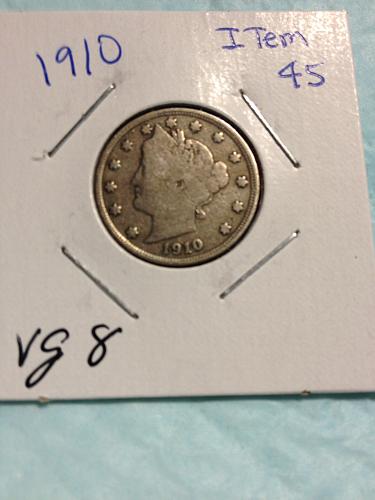 1910 Liberty Nickle items-45&46 circulated. VG-8