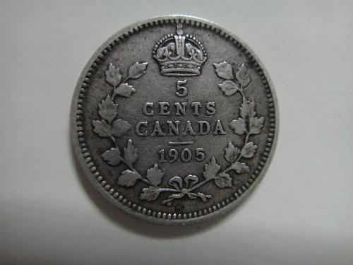 CANADA 5 Cents 1905 Fine-12 Nice Original Light Silver Patina!