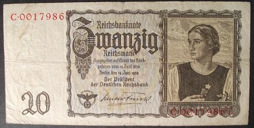 Germany/Third Reich P185 20 Reichsmark Fine #2