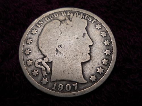 1907 (P) Barber Half Dollar.  Good Grade.  Original Uncleaned Surfaces.