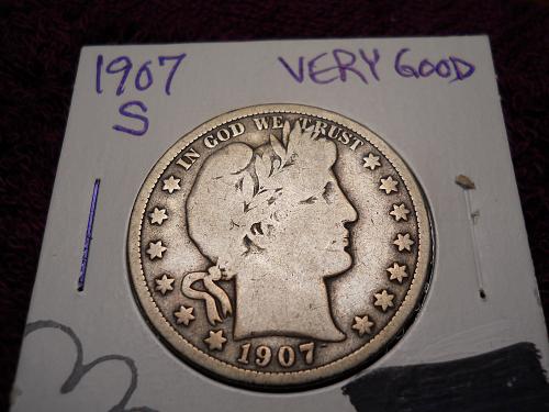 1907-S Barber Half Dollar.   Very Good Grade.  Original Uncleaned Surfaces!