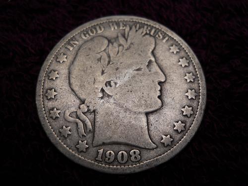 1908-O Barber Half Dollar.  Very Good Grade.  Original Uncleaned Surfaces!