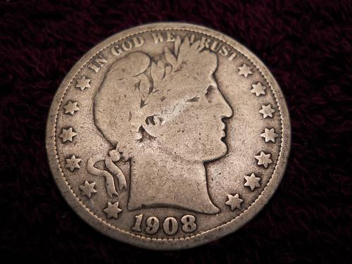 1908-O Barber Half Dollar.  Very Good Grade.  Original Uncleaned Surfaces!