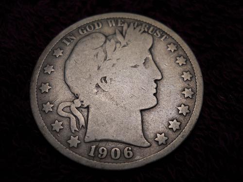 1906-D Barber Half Dollar.  Very Good Grade.  Original Uncleaned Surfaces.
