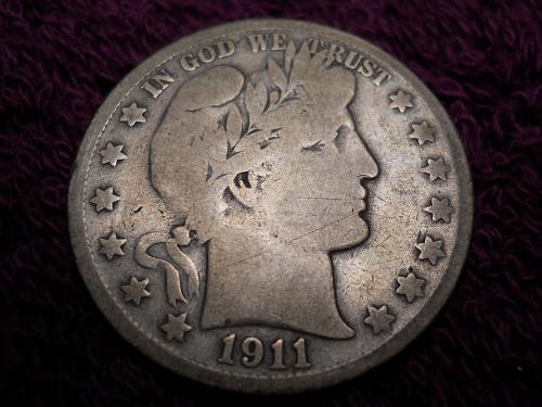 1911-S Barber Half Dollar.   Very Good Grade.  Original Uncleaned Surfaces!