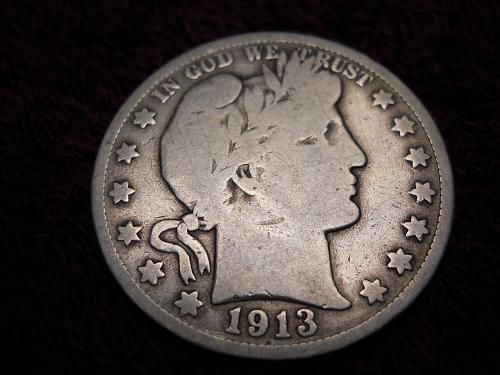 1913-S Barber Half Dollar.   Very Good Grade.  Original Uncleaned Surfaces!