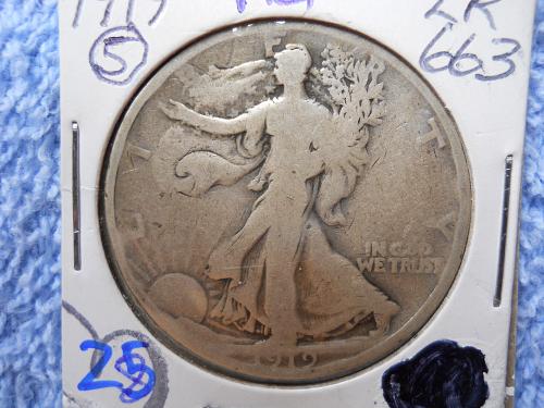 1919 (P) Walking Liberty Half Dollar. About Good Grade. Original Surfaces.  LC#5