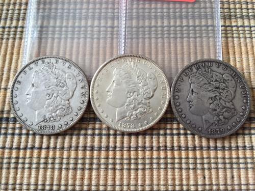 LOT OF 1878, 1878S & 1879 MORGAN SILVER DOLLARS (3)