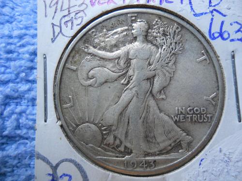 1943-D Walking Liberty Half Dollar.  Very Fine Grade. Original Surfaces.  LC#75