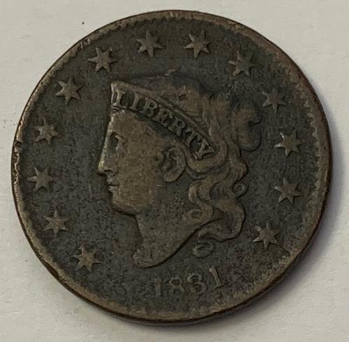 1831 P Coronet Liberty Head Large Cent. Looks Very Good