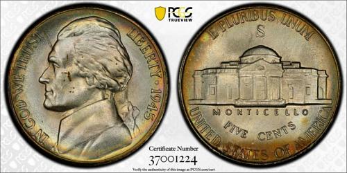 1945-S Jefferson Nickel PCGS MS-66