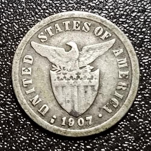 1907 10 Centavos U.S. Administration Philippines .750 Silver