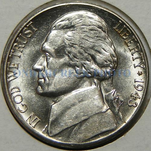 1943-S Jefferson Nickel Close to Bisecting Rim to Rim Die Error