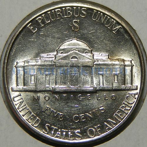 1943-S Jefferson Nickel Close to Bisecting Rim to Rim Die Error