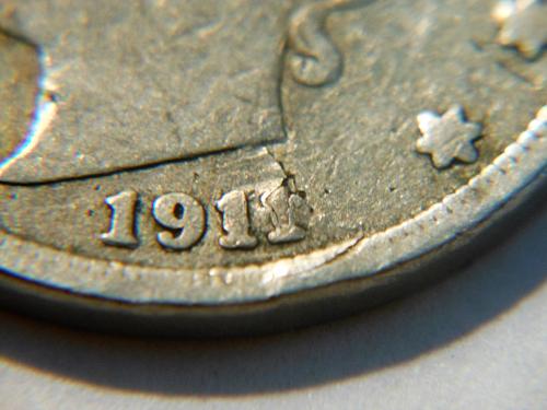 1911 Liberty V Nickel with Double Die (Date) Lamination Error
