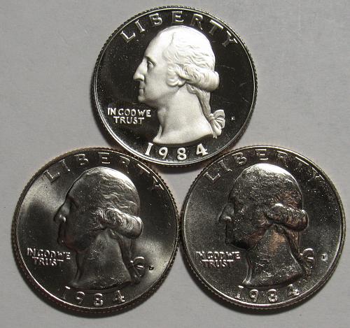 1984 P,D&S Washington Quarters in BU and Proof condition