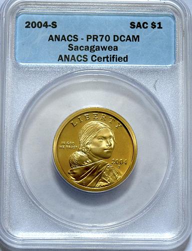2004 S SACAGAWEA GOLDEN DOLLAR ANACS PR70DCAM DCAM PROOF