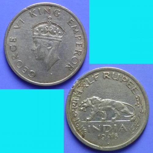 British India 1/2 Half Rupee 1946 B  km 553