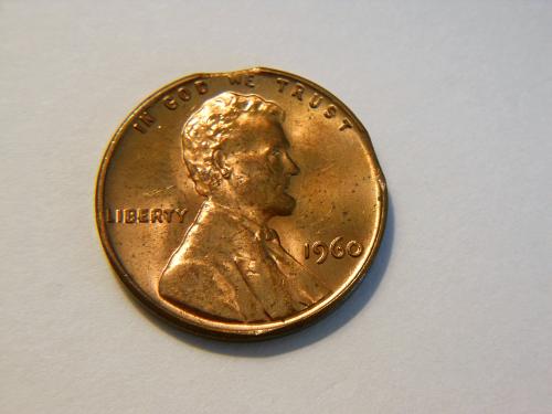 1960-P Lincoln Memorial Cent *Double Clipped* Planchet Error Coin